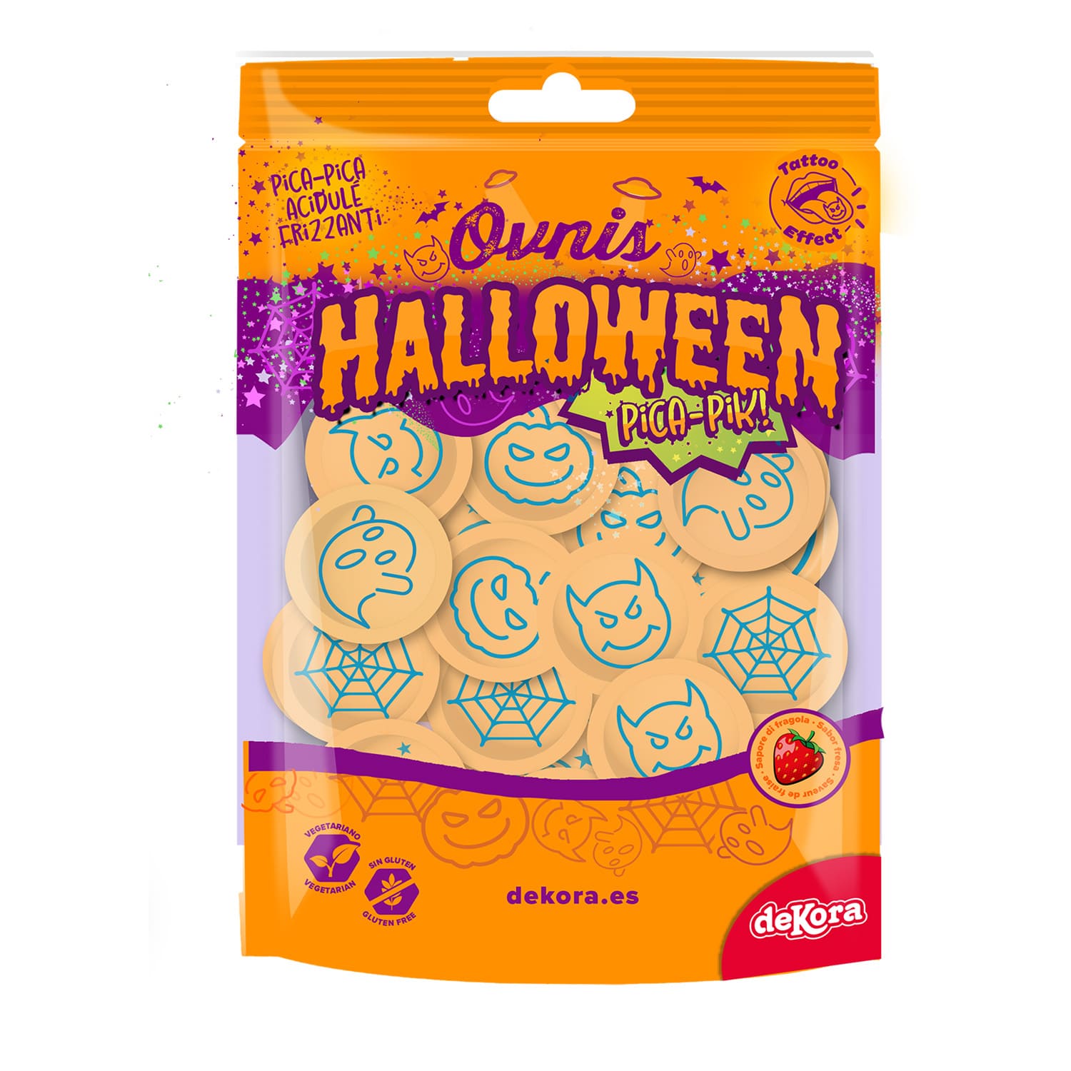 Dischi Ripieni Fragola Acidulo Frizzante con Tattoo Lingua PZ16 - Dekora